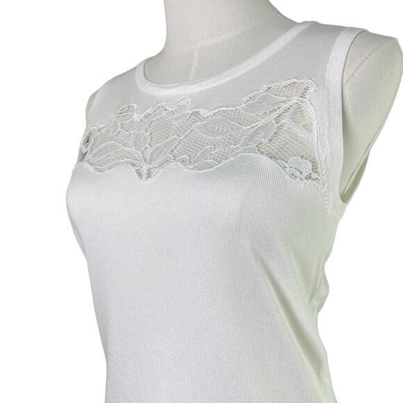 NWT $58 Philosophy White Knit Peekaboo Lace Detail Sleeveless Top Women’s Size S - Picture 6 of 11